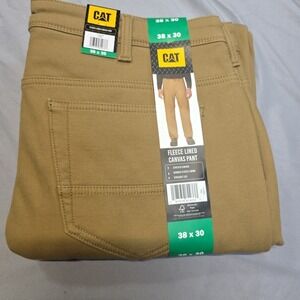 CAT Men's Straight Leg Fleece Lined Stretch Canvas Work Pants 38 x 30 Tan NWT